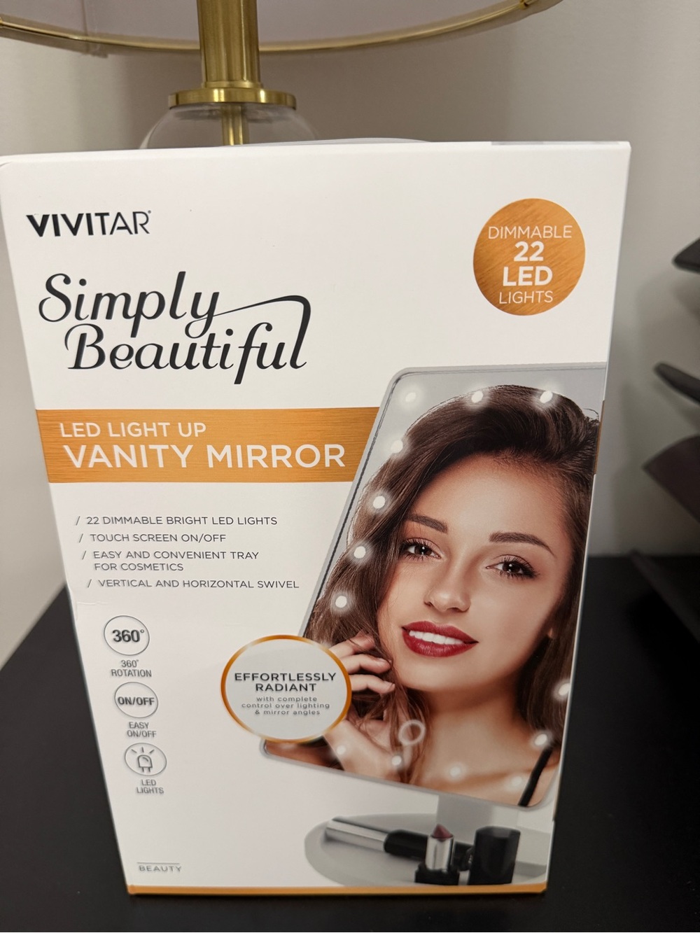VIVITAR Simply Beautiful LED Light Up Vanity Mirror - White/Orange Accents